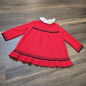 Girls Vintage Red Acrylic Long Sleeve‎ Winter Collar Dress Christmas Preppy Sz 2